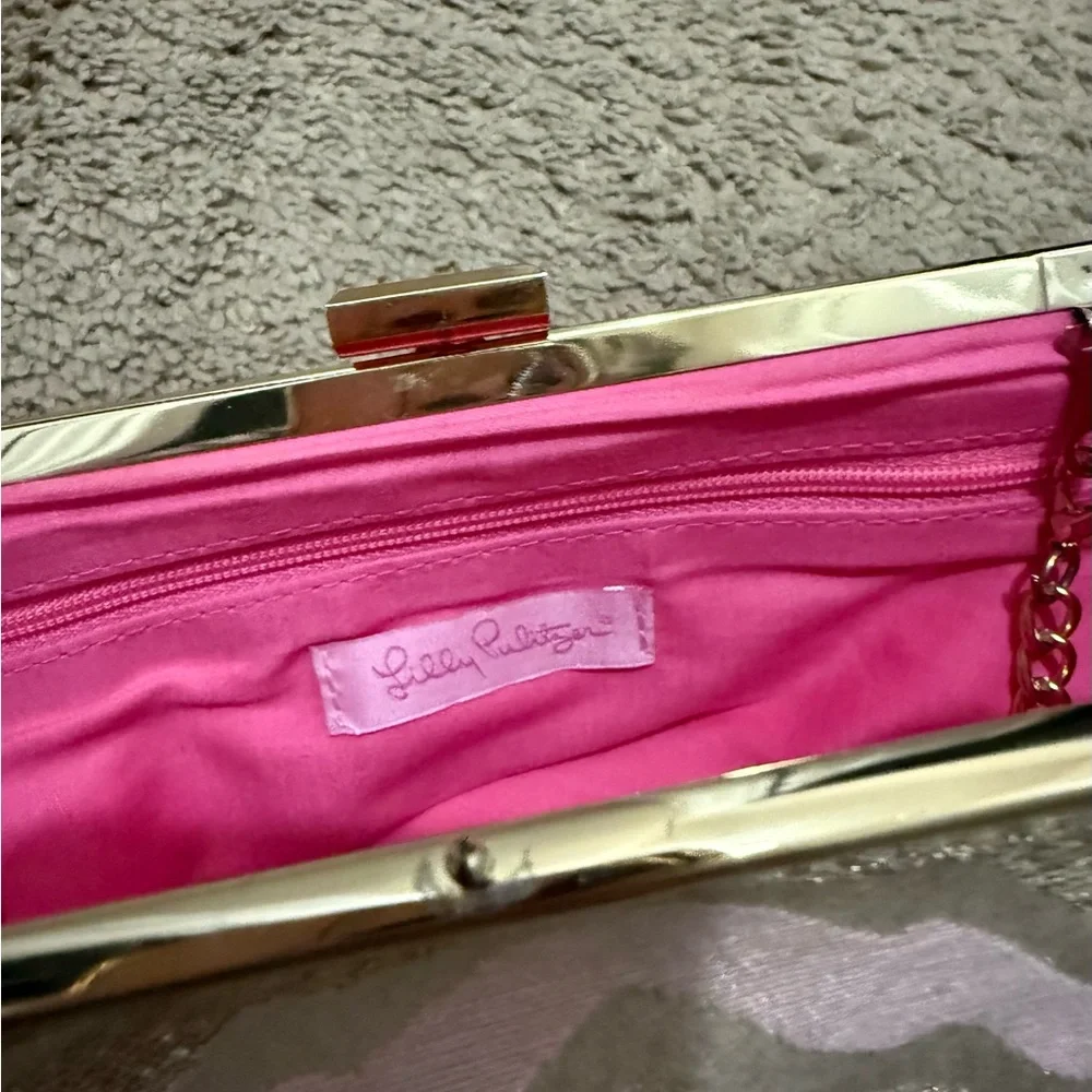 Lilly Pulitzer  Pink and Gold Clutch Bag purse - Picture 3 of 4